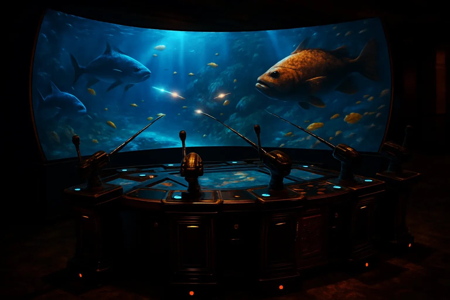 Ultra-realistic fishing game arcade cabinet in a Philippine casino with underwater screen